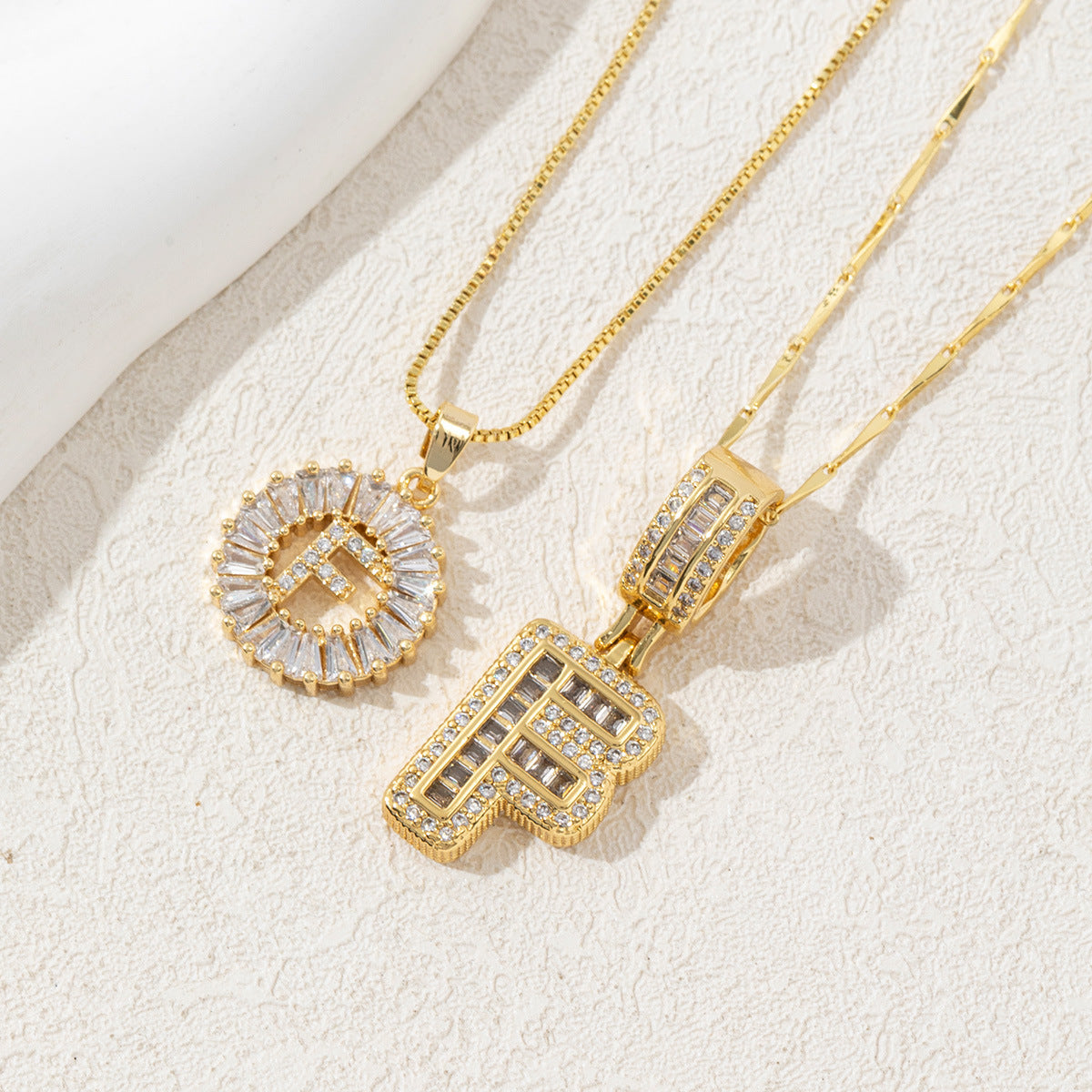 14K Two Piece Diamond Letter Inicials Necklace