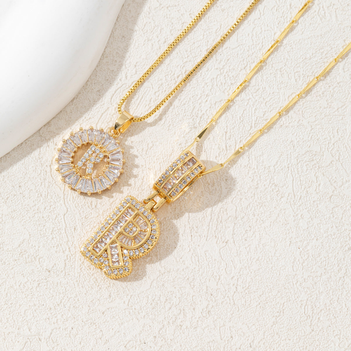 14K Two Piece Diamond Letter Inicials Necklace